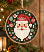 Christmas MDF Wood Hanging Wall Decor – Nordic Santa Baubles hanging wall decor with printed artwork and cut silhouette.