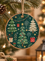 Christmas MDF Wood Hanging Wall Decor – Snowy Fir Trio hanging wall decor with printed artwork and cut silhouette.