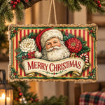 Christmas MDF Wood Hanging Wall Decor – Merry Christmas Santa hanging wall decor with printed artwork and cut silhouette.
