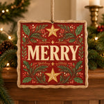 Christmas MDF Wood Hanging Wall Decor – Merry Star Plaque hanging wall decor with printed artwork and cut silhouette.