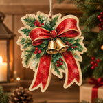 Christmas MDF Wood Hanging Wall Decor – Snowflake Ribbon Bells - MintiHome