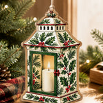 Christmas MDF Wood Hanging Wall Decor – Holly Lantern Cutout hanging wall decor with printed artwork and cut silhouette.