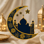 Ramadan Acrylic Hanging Wall Decor – Crescent Mosque Skyline hanging wall decor with printed artwork and cut silhouette.