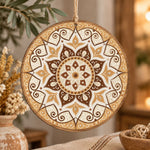 Ramadan MDF Wood Hanging Wall Decor – Caramel Scroll Mandala hanging wall decor with printed artwork and cut silhouette.