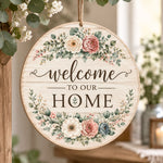 Daily MDF Wood Hanging Wall Decor – Cream Rose Wreath Welcome hanging wall decor with printed artwork and cut silhouette.
