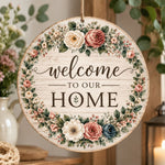 Daily MDF Wood Hanging Wall Decor – Blush Rose Ring Welcome hanging wall decor with printed artwork and cut silhouette.
