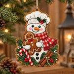 Christmas MDF Wood Hanging Wall Decor – Chef Snowman Gingerbread Man hanging wall decor with printed artwork and cut silhouette.
