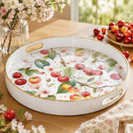 Watercolor Cherry Plastic Serving Tray – Cherry Blossom plastic serving tray shown in a round product view.