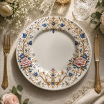 Wedding Gold Filigree Floral Charger Plate – Blue Peony Border - MintiHome