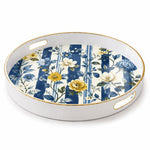 Blue Stripe Peony Daisy Wedding Plastic Serving Tray Rectangular - MintiHome