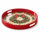 Christmas Decorative Serving Tray – Ribbon Holly Wreath - MintiHome