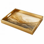 Deep Green Marble Gold Veins Decorative Tray with Copper Flecks and Gold Frame | Minti Home - MintiHome