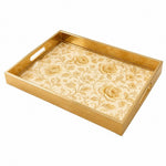 Gold Rose Damask Decorative Tray with Heraldic Florals and Gold Frame | Minti Home - MintiHome