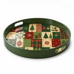 Green Christmas Patchwork Tray with Tree, Ornaments and Plaid - MintiHome
