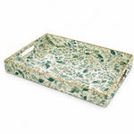 Green Eucalyptus Plastic Serving Tray – White Floral Border - MintiHome