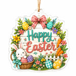 Happy Easter Bunny Basket Acrylic Hanging Wall Decor – Farmhouse - MintiHome