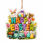 HAPPY EASTER Bunny Truck Acrylic Hanging Wall Decor – Spring Lettering - MintiHome
