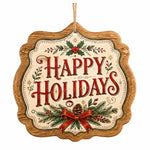 Happy Holidays Shield MDF Wood Hanging Wall Decor – Holly - MintiHome