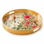 Hummingbird Lily Hibiscus Floral Decorative Tray with Gold Trim - MintiHome