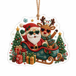 Knit Santa Reindeer Sled Acrylic Hanging Wall Decor – Christmas Hearts - MintiHome