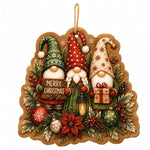 Merry Christmas Gnomes MDF Wood Hanging Wall Decor – Poinsettia - MintiHome