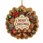 Merry Christmas Poinsettia MDF Wood Sign – Bow & Ornament - MintiHome