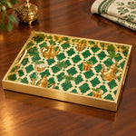 Daily Floral Glass Serving Tray – Pink Damask & Gold Border - MintiHome
