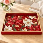 Wedding Decorative Glass Serving Tray – Winter Poinsettia Cluster - MintiHome