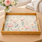 Gold Rose Damask Decorative Tray with Heraldic Florals and Gold Frame | Minti Home - MintiHome