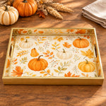 Fall Leaves Decorative Serving Tray with Glass Base, 40x30 cm - MintiHome