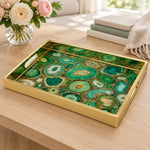 Deep Green Marble Gold Veins Decorative Tray with Copper Flecks and Gold Frame | Minti Home - MintiHome