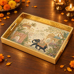 Diwali Gold Paisley Floral Tray on White - Gold Frame - Minti Home - MintiHome