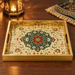 Islamic Geometric Serving Tray, Black Gold Moroccan Tile Pattern - MintiHome