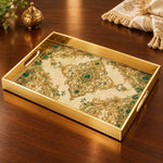Paisley Emerald Glass Serving Tray – Gold Filigree - MintiHome
