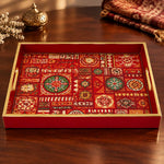 Silver Grey Arabic Calligraphy Floral Glass Serving Tray National Days - MintiHome