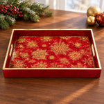 Gold Christmas Glass Tray – Ornaments Holly Bow Border - MintiHome