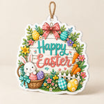 Easter Bunny Welcome Acrylic Hanging Wall Decor – Floral Egg Sign - MintiHome