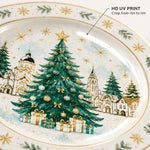 White Christmas Charger Plate with Tree and Gold Gift Boxes - MintiHome
