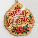 Merry Christmas Round MDF Wood Hanging Wall Decor – Poinsettia - MintiHome