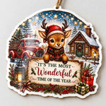 Christmas Santa Sleigh Reindeer Poinsettia Hanging Sign - MintiHome