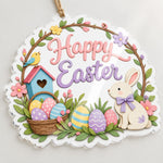 Easter Bunny Welcome Acrylic Hanging Wall Decor – Floral Egg Sign - MintiHome