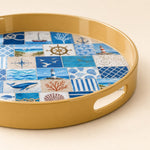 Persian Mandala Plastic Serving Tray – Blue Cream Tile - MintiHome
