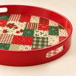 Green Christmas Patchwork Tray with Tree, Ornaments and Plaid - MintiHome