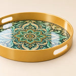Ramadan & Eid al-Fitr Plastic Serving Tray – Walnut Scroll Medallion - MintiHome