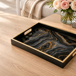 Teal Marble Glass Serving Tray with Gold Veining, Modern Decor - MintiHome