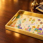 State of Qatar Glass Serving Tray – Gold Scrollwork Crest - MintiHome