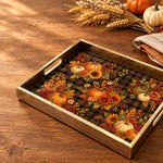 Fall Leaves Decorative Serving Tray with Glass Base, 40x30 cm - MintiHome