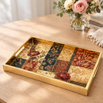 Damask Floral Daily Glass Tray – Cream Gold Blue Border - MintiHome