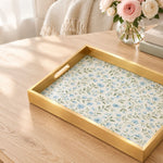 Gold Rose Damask Decorative Tray with Heraldic Florals and Gold Frame | Minti Home - MintiHome