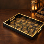 Islamic Geometric Serving Tray, Black Gold Moroccan Tile Pattern - MintiHome